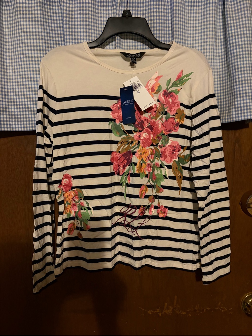 Ralph Lauren Cream & Navy Striped Long-Sleeve Top with Pink Floral Print